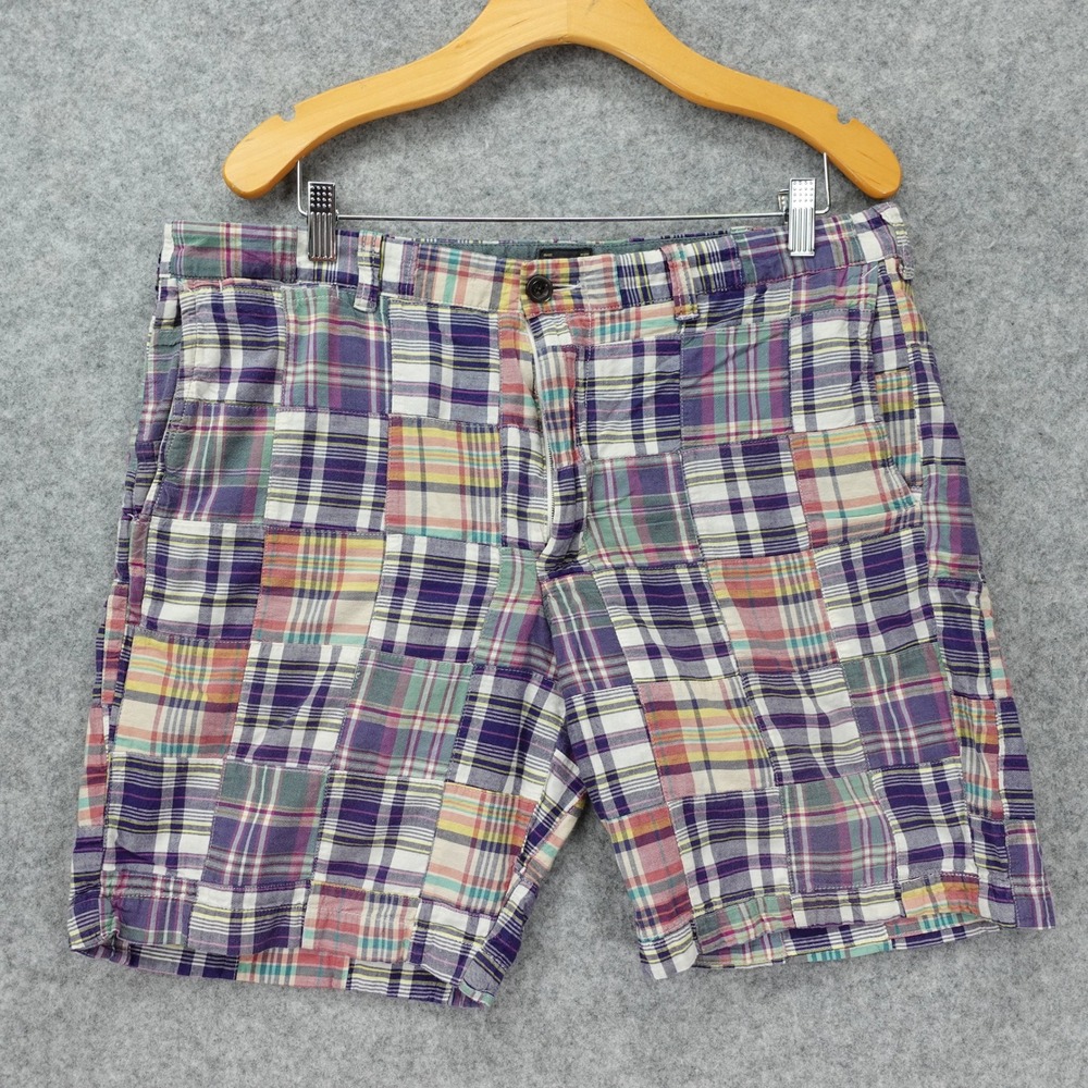 Patchwork Madras Plaid Shorts Mens 38x9 Preppy Summer Coastal J Crew Stanton